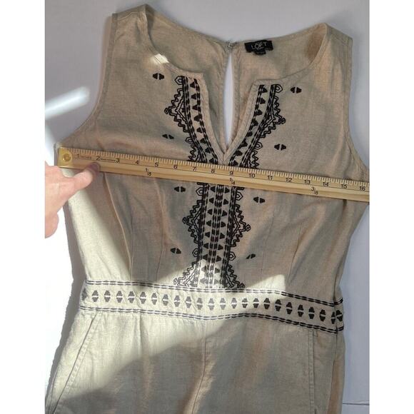 Ann Taylor Womens Linen One Piece Size 2P Embroidered Peasant Beachy Bohemian - Picture 7 of 9